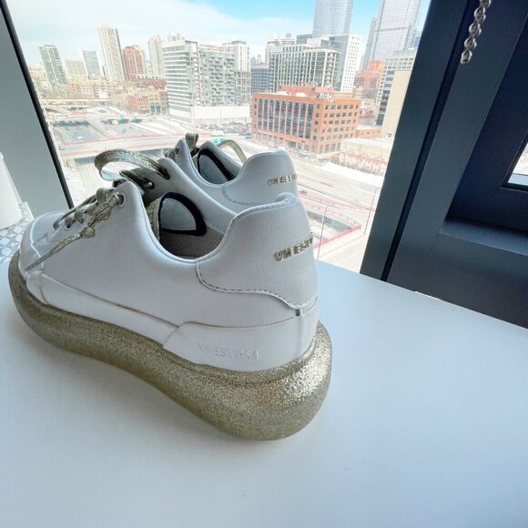 Vintage Havana EST 1964 Tara Sparkly White Leather Platform Sneakers Size 10 - Picture 6 of 9